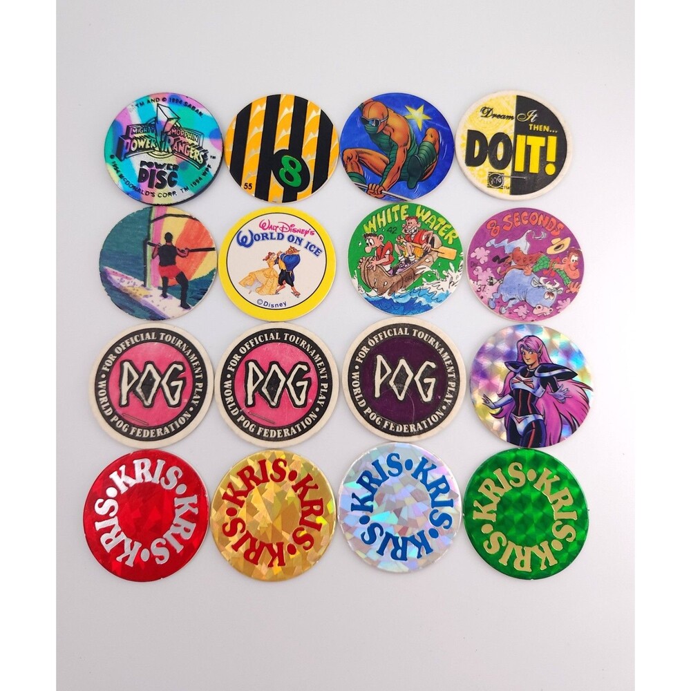 Vintage 90s POG Milkcap Lot 16 Power Rangers Disney Holographic Tournament